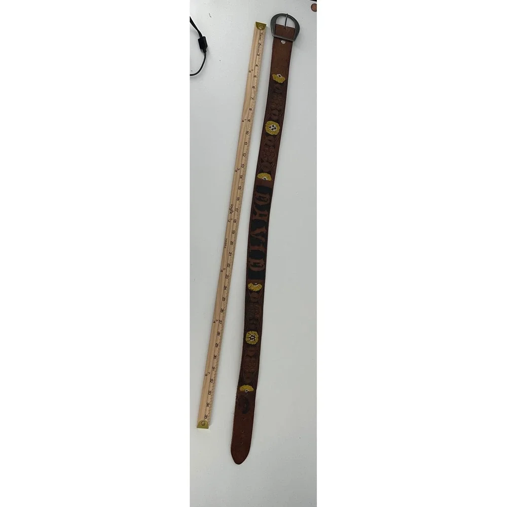Vintage Hand Tooled Leather Belt David Name Personalized Western Floral Brown